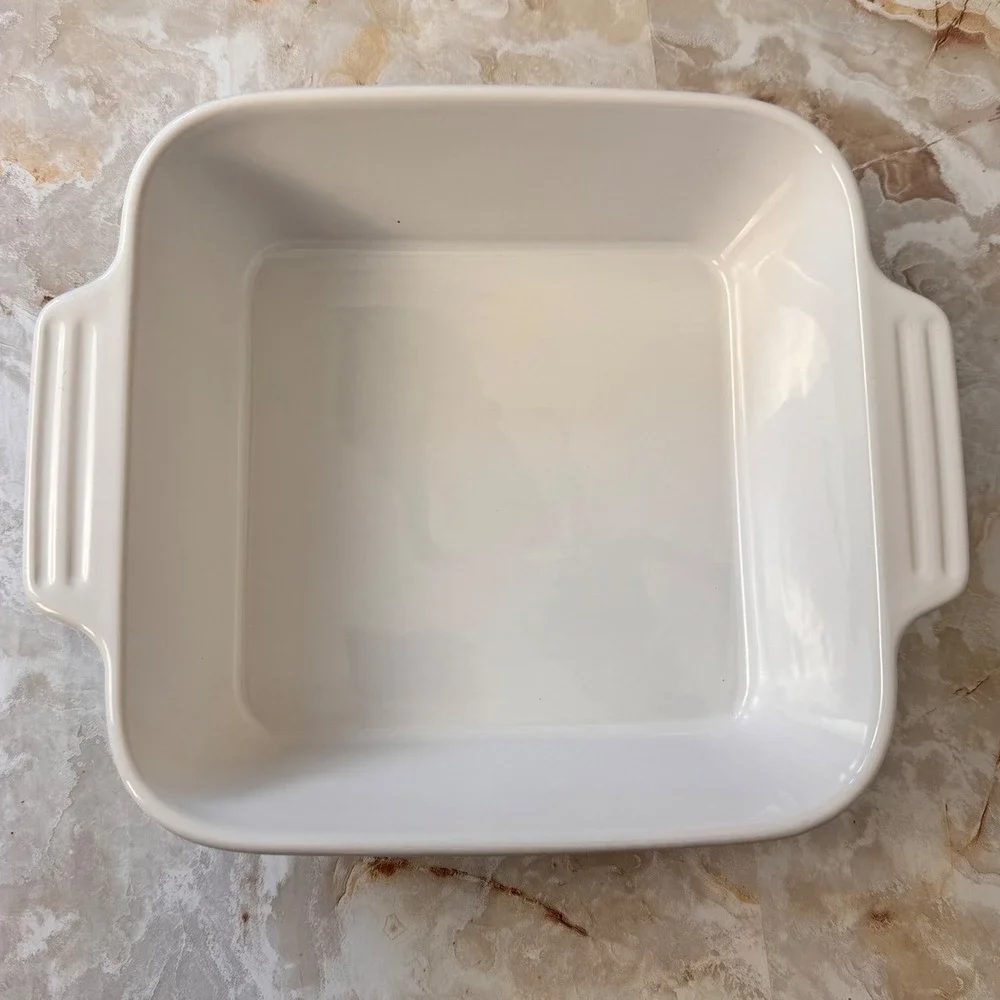 Dowan Baking Dish 8x8 White Ceramic Square Casserole Pan Ribbed Kitchenware